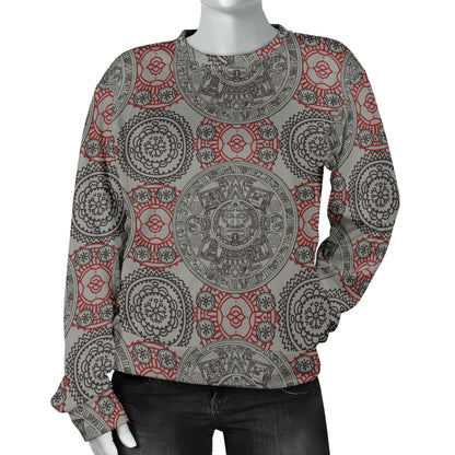 Calendar Aztec Style Print Pattern Women Long Sleeve Sweatshirt
