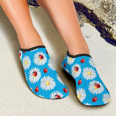 Ladybug with Daisy Themed Print Pattern Aqua Water Shoes