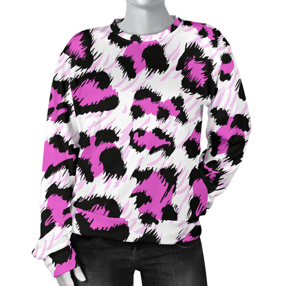 Leopard Pink Skin Print Women Long Sleeve Sweatshirt