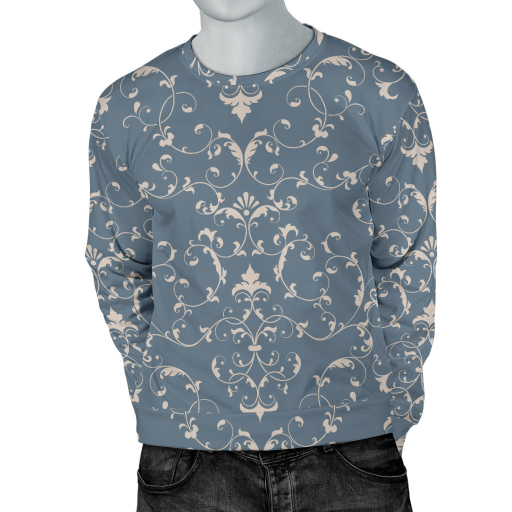 Damask Elegant Teal Print Pattern Men Long Sleeve Sweatshirt