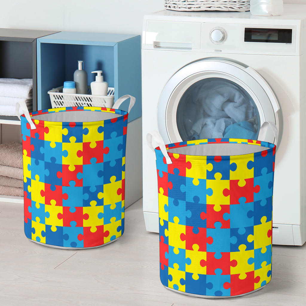 Autism Awareness Puzzles Design Print Laundry Basket