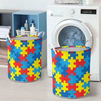 Autism Awareness Puzzles Design Print Laundry Basket