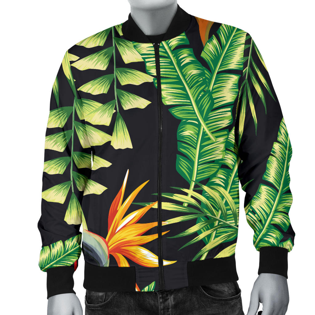 Hawaiian Flower Tropical Palm Leaves Men Bomber Jacket