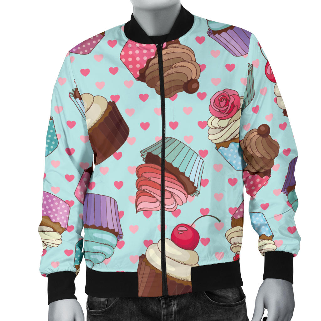 Cupcakes Fancy Heart Print Pattern Men Bomber Jacket