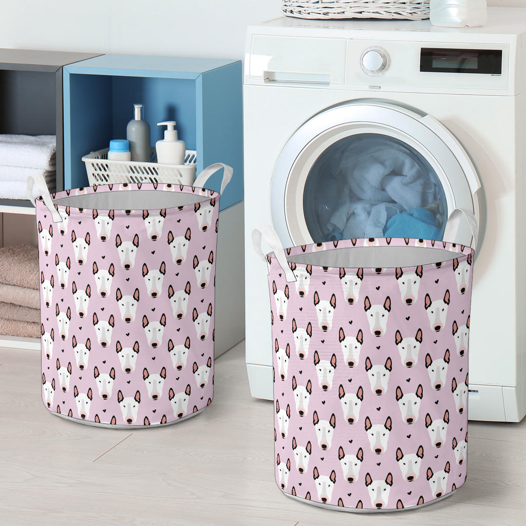 Bull Terrier Pink Print Pattern Laundry Basket