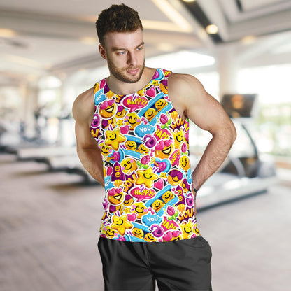 Emoji Sticker Print Pattern Men Tank Top