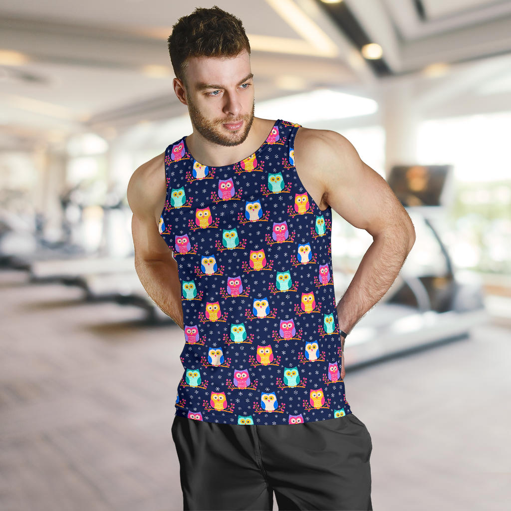 Owl Cute Themed Design Print Men Tank Top
