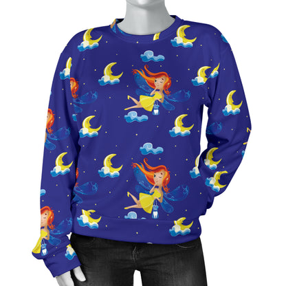 Fairy with Moon Print Pattern Women Long Sleeve Sweatshirt