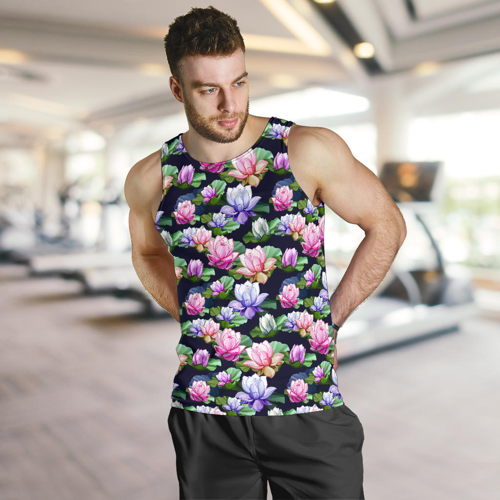Lotus Flower Print Design Men Tank Top