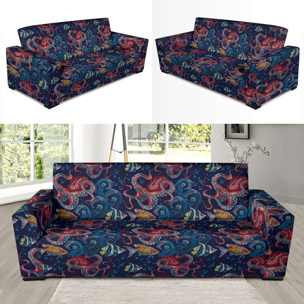Underwater Giant Squid Print Design LKS302 Sofa Slipcover