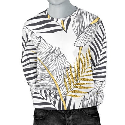 Gold Glitter Tropical Palm Leaves Men Long Sleeve Sweatshirt