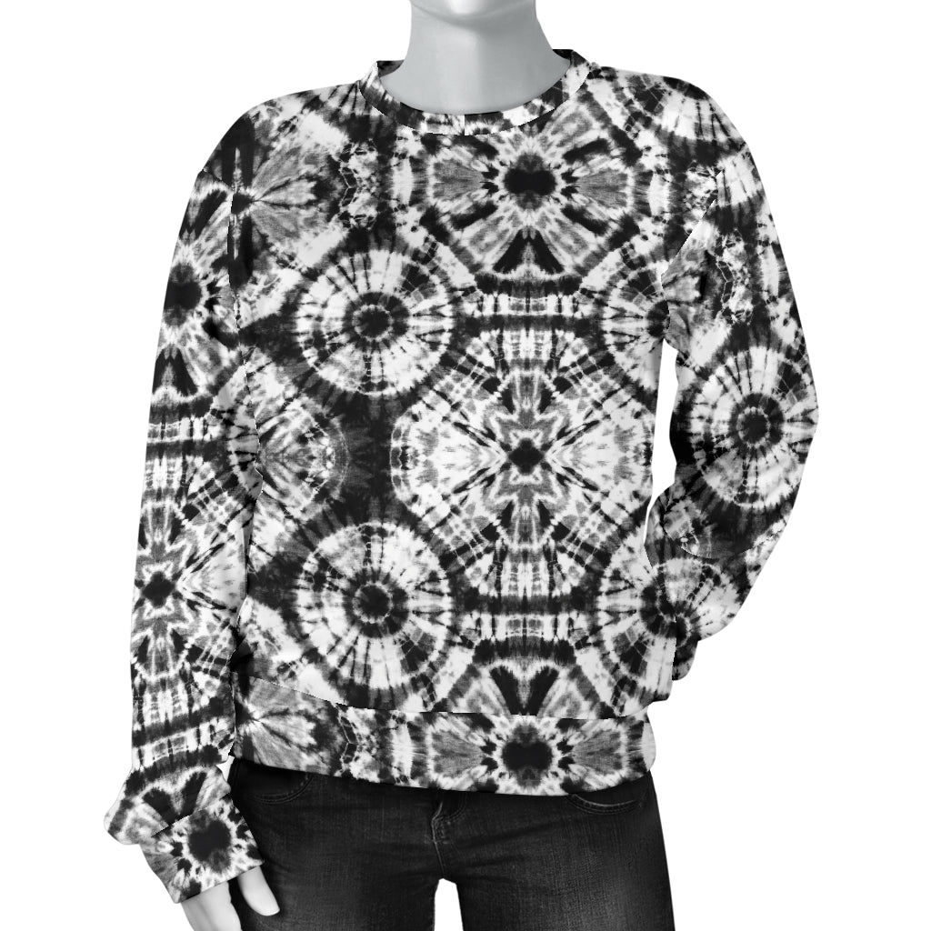 Tie Dye Black White Design Print Women Long Sleeve Sweatshirt