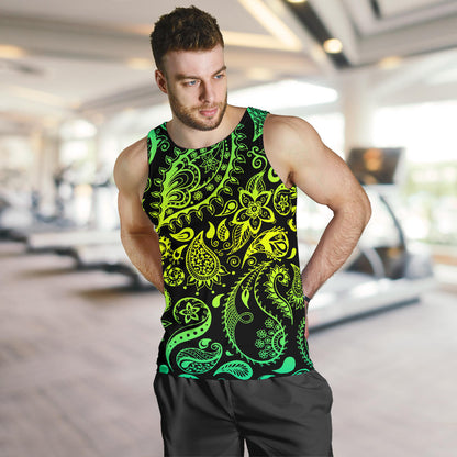 Paisley Green Design Print Men Tank Top