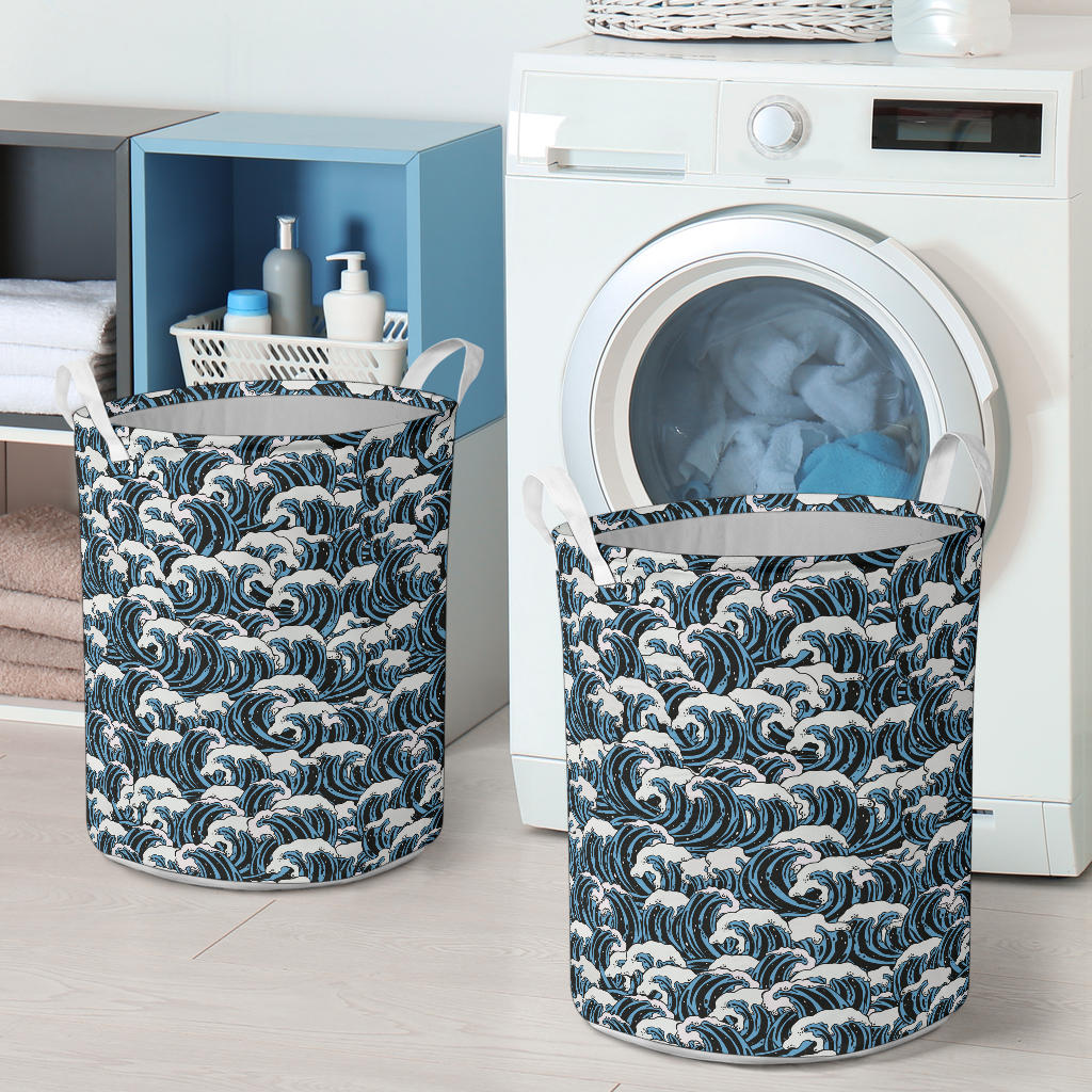 Surf Wave Pattern Print Laundry Basket