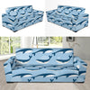 Blue Whale Pattern Print Design 02 Sofa Slipcover