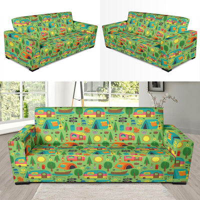 Camping Camper Pattern Print Design 04 Sofa Slipcover