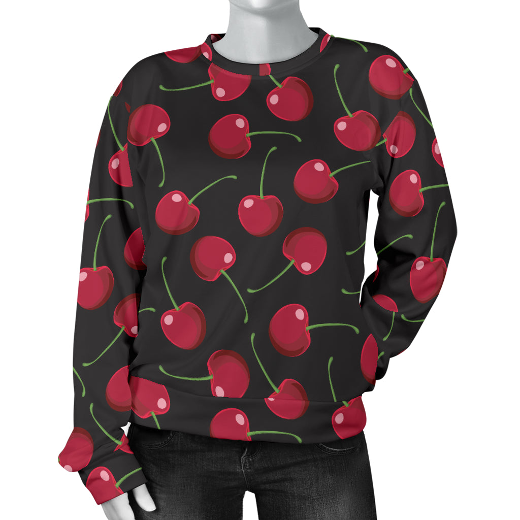 Cherry Black Background Women Long Sleeve Sweatshirt