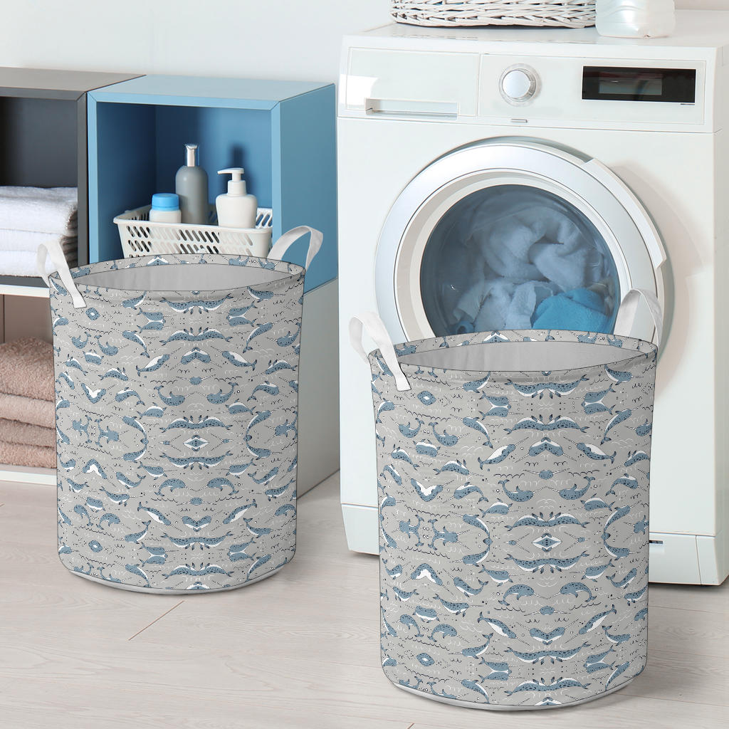 Narwhal Pattern Print Laundry Basket