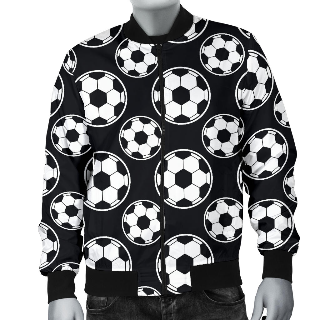 Soccer Ball Black Print Pattern Men Bomber Jacket