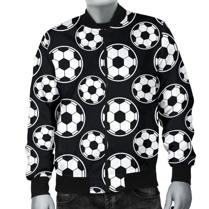 Soccer Ball Black Print Pattern Men Bomber Jacket