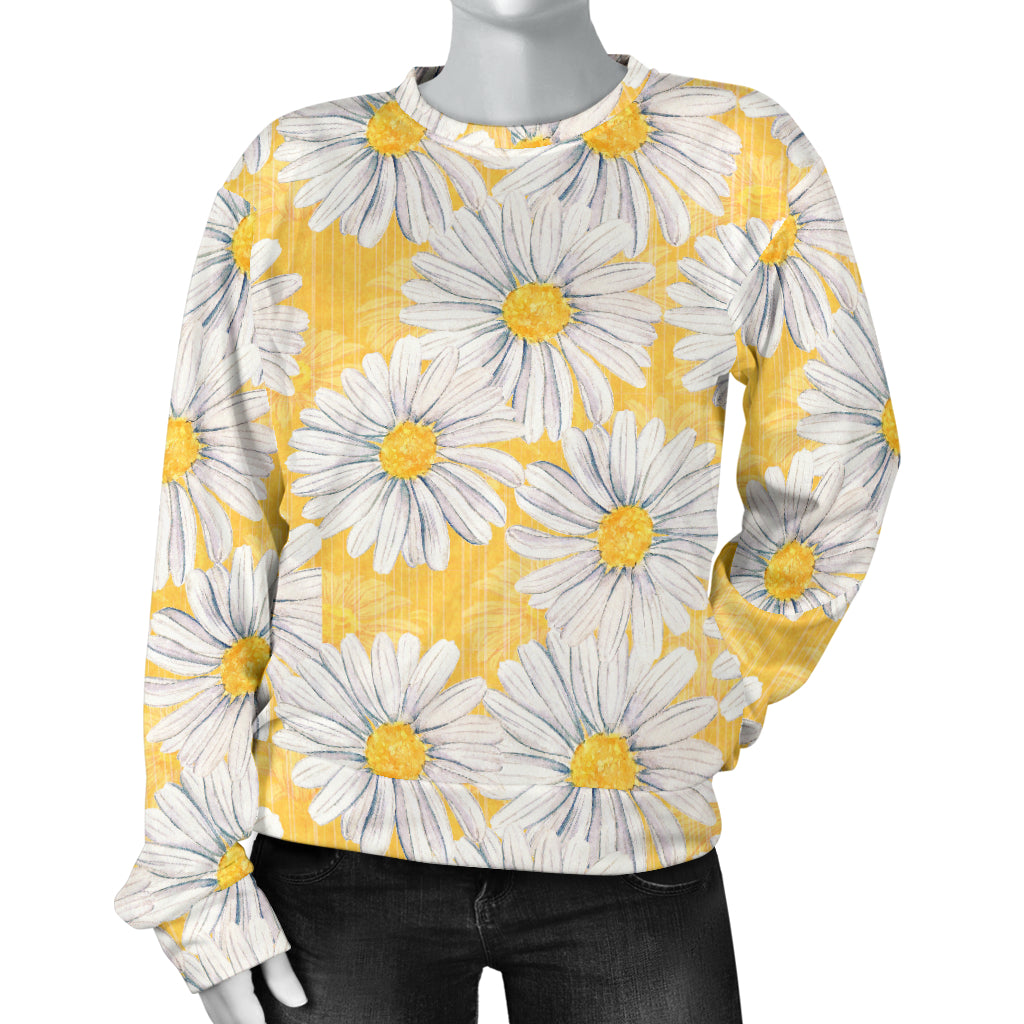 Daisy Yellow Watercolor Print Pattern Women Long Sleeve Sweatshirt