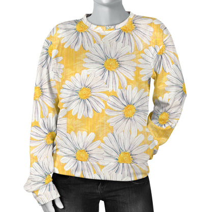 Daisy Yellow Watercolor Print Pattern Women Long Sleeve Sweatshirt