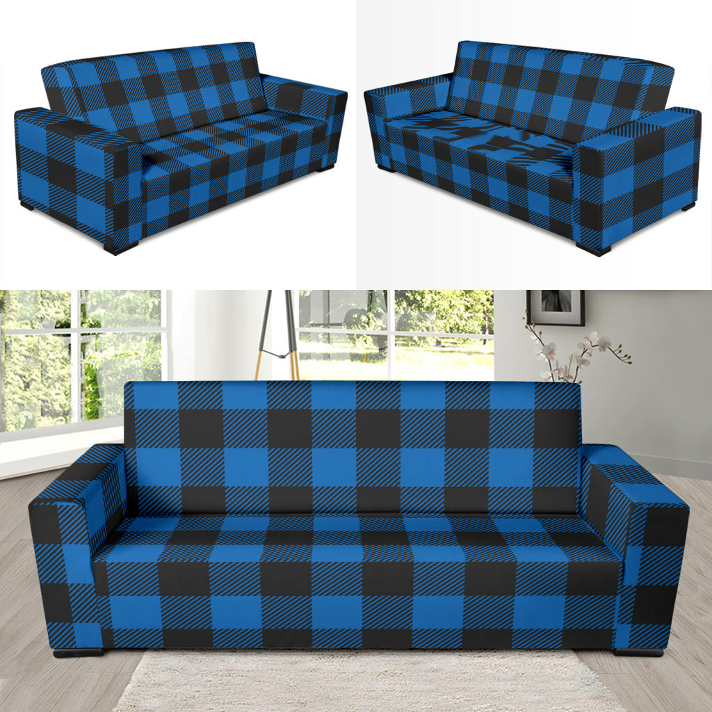 Buffalo check Blue Pattern Print Design 03 Sofa Slipcover