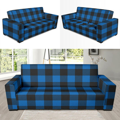 Buffalo check Blue Pattern Print Design 03 Sofa Slipcover