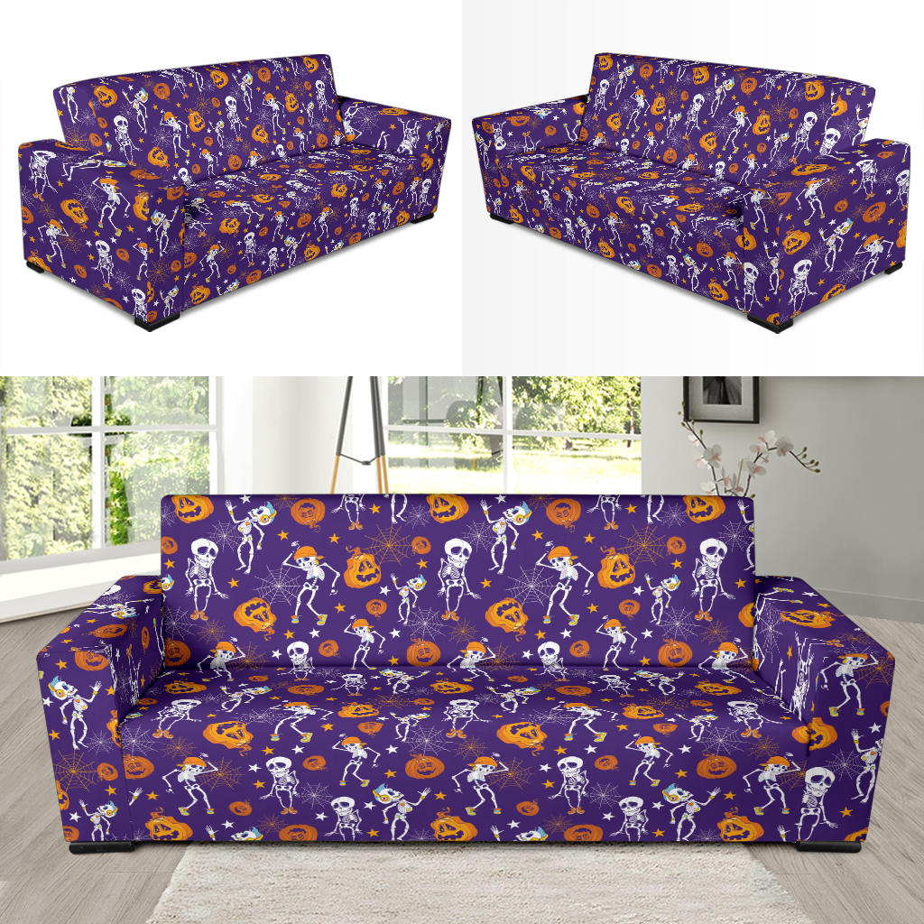 Skeleton Halloween Dance Print Design LKS304 Sofa Slipcover