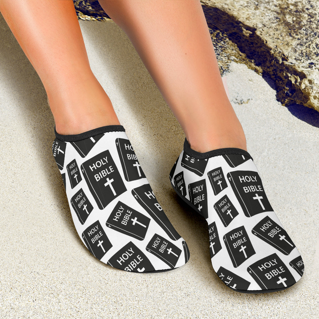 Christian Holy Bible Book Pattern Aqua Water Shoes