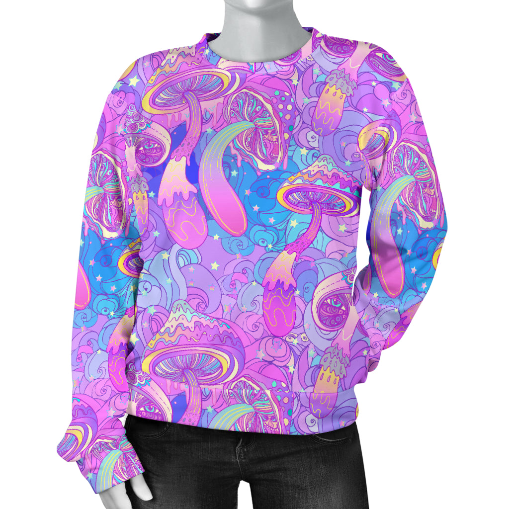 Psychedelic Trippy Mushroom Print Women Long Sleeve Sweatshirt