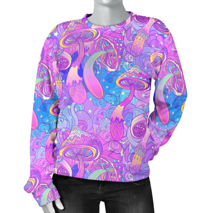 Psychedelic Trippy Mushroom Print Women Long Sleeve Sweatshirt