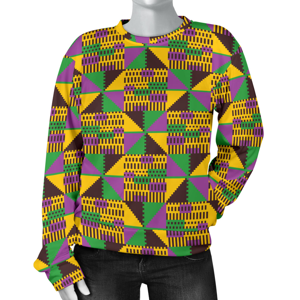 Kente Triangle Design African Print Women Long Sleeve Sweatshirt