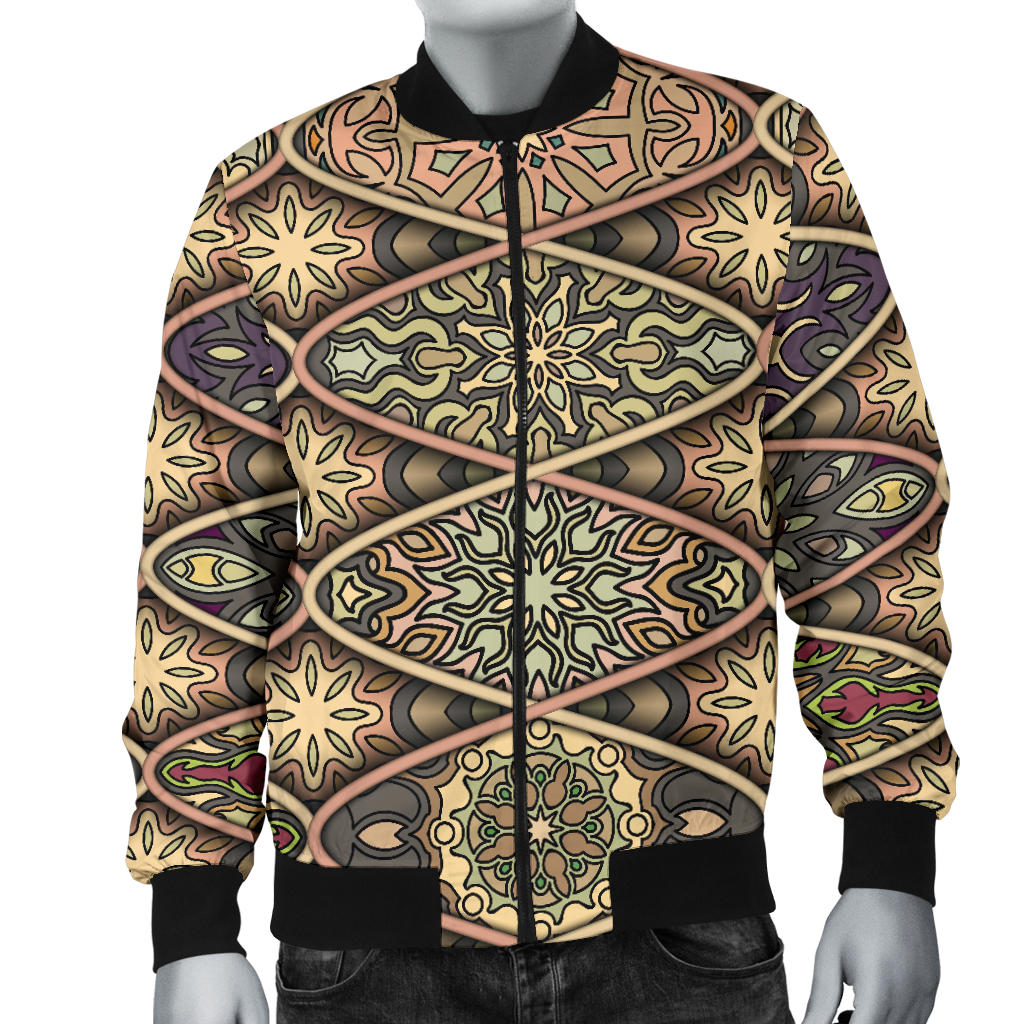 Mandala Motif Themed Design Print Men Bomber Jacket