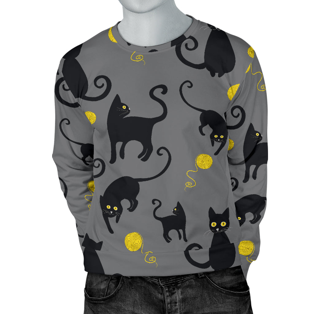 Black Cat Yellow Yarn Print Pattern Men Long Sleeve Sweatshirt