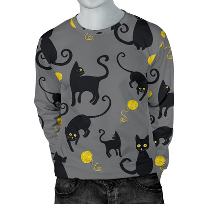Black Cat Yellow Yarn Print Pattern Men Long Sleeve Sweatshirt