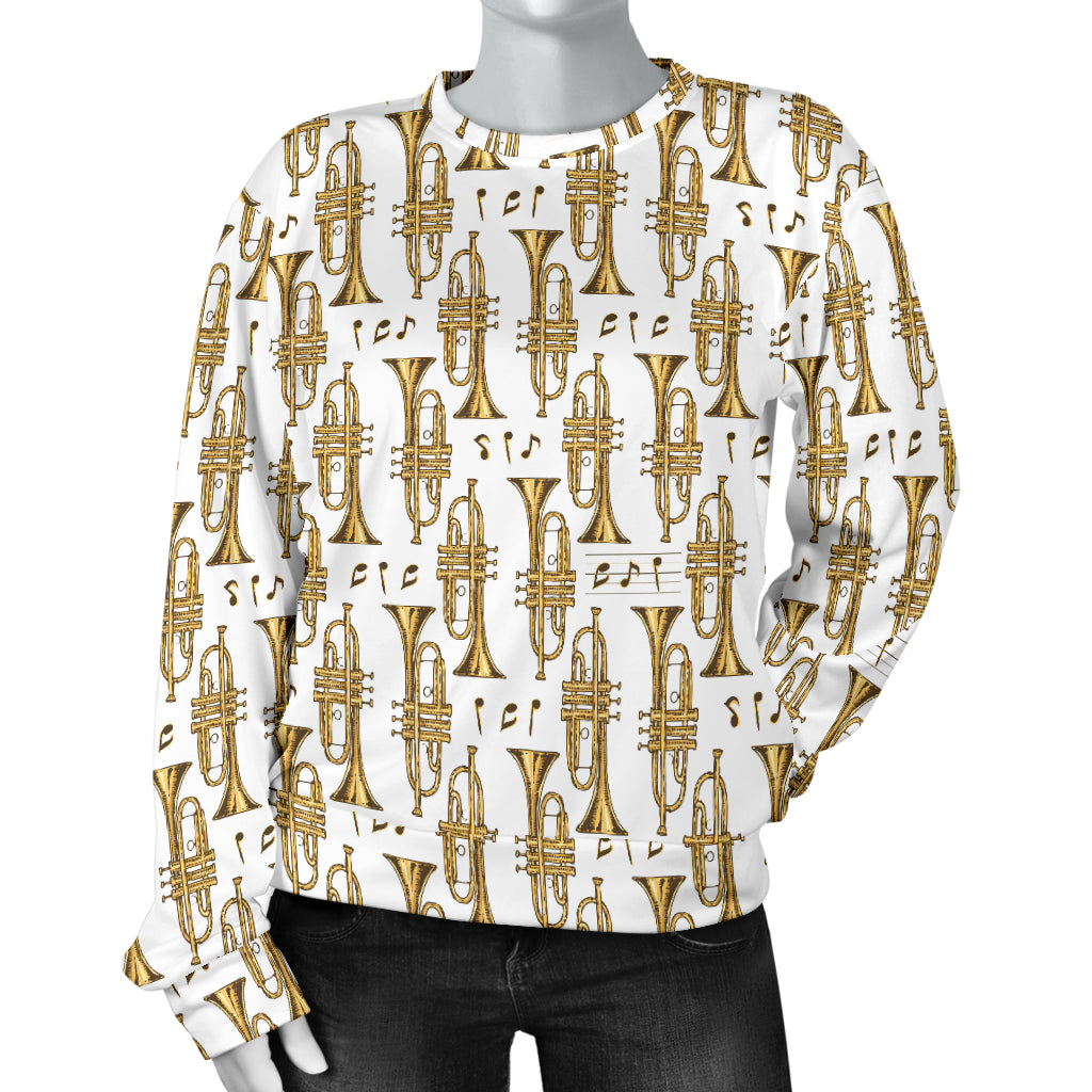 Trumpet with Music Note Print Women Long Sleeve Sweatshirt
