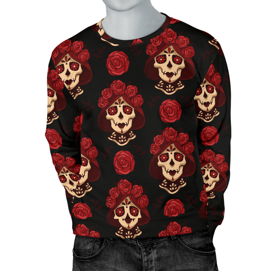 Day of the Dead Skull Girl Pattern Men Long Sleeve Sweatshirt
