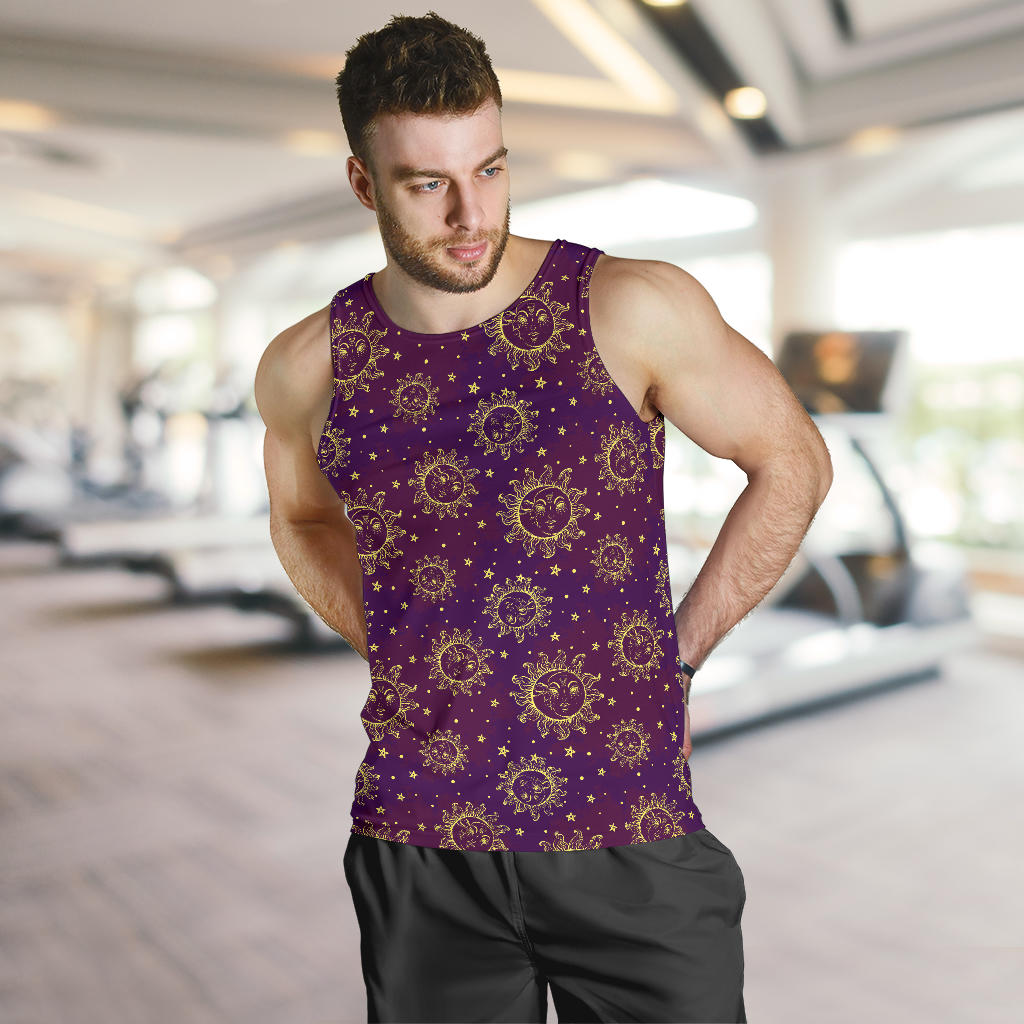 Sun Moon Star Design Themed Print Men Tank Top