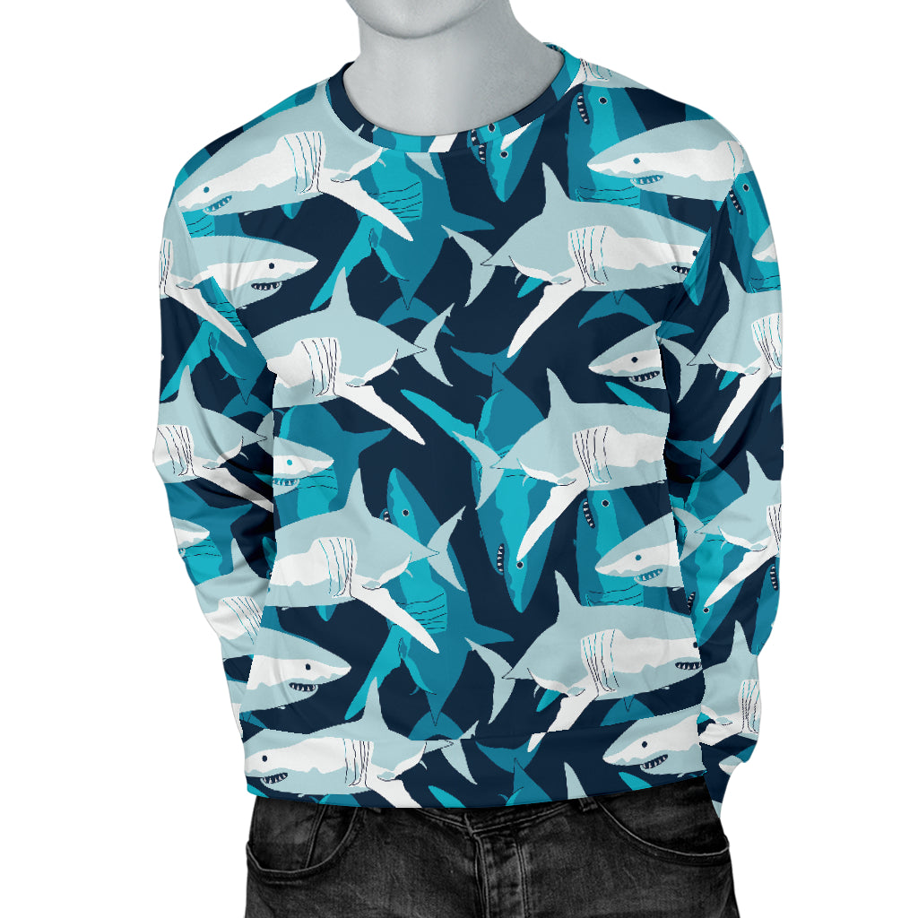 Shark Design Print Men Long Sleeve Sweatshirt
