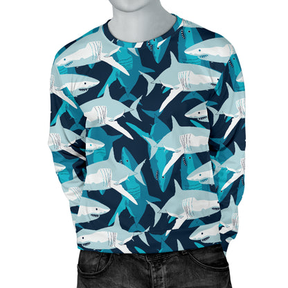 Shark Design Print Men Long Sleeve Sweatshirt