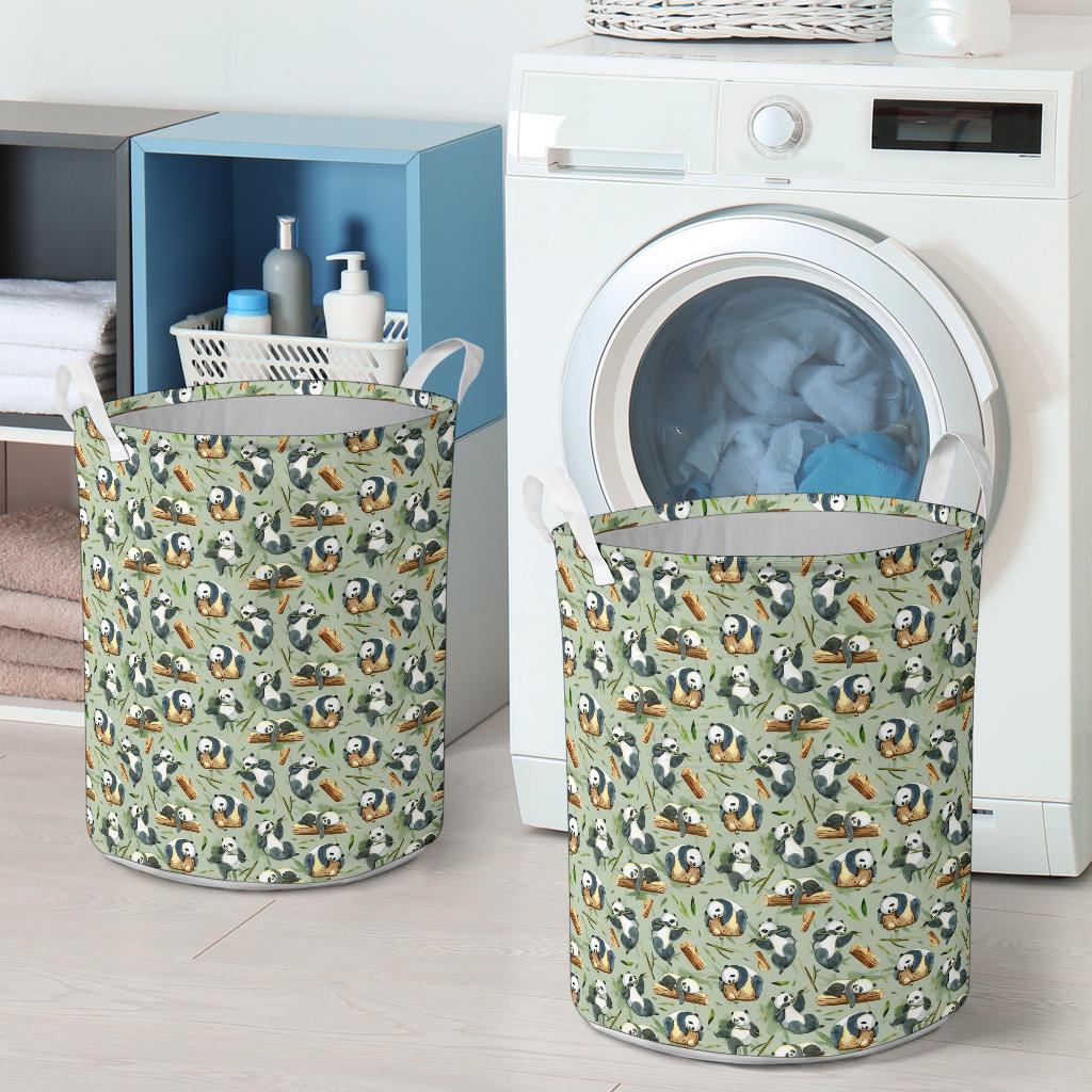 Panda Bear Design Bamboo Print Laundry Basket