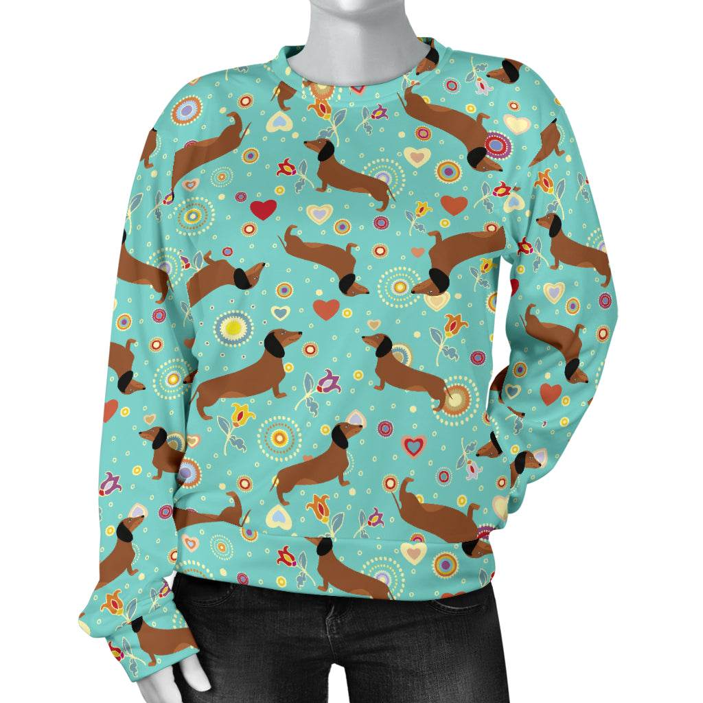Dachshund with Floral Print Pattern Women Long Sleeve Sweatshirt