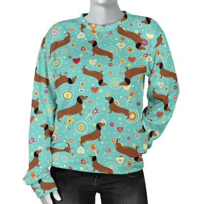 Dachshund with Floral Print Pattern Women Long Sleeve Sweatshirt
