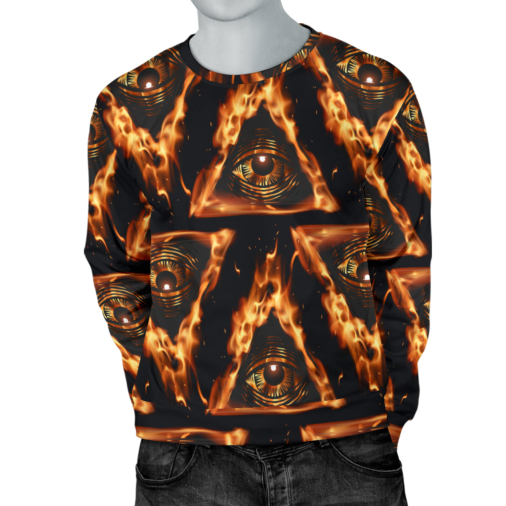 Eye of Horus in Flame Print Men Long Sleeve Sweatshirt