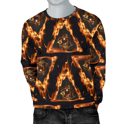 Eye of Horus in Flame Print Men Long Sleeve Sweatshirt