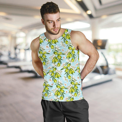 Elegant Olive Floral Print Men Tank Top