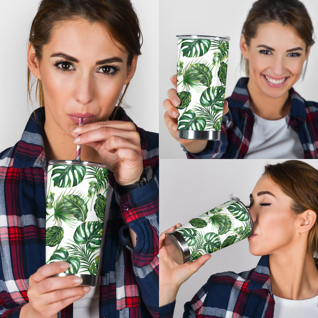 Green Pattern Tropical Palm Leaves Tumbler