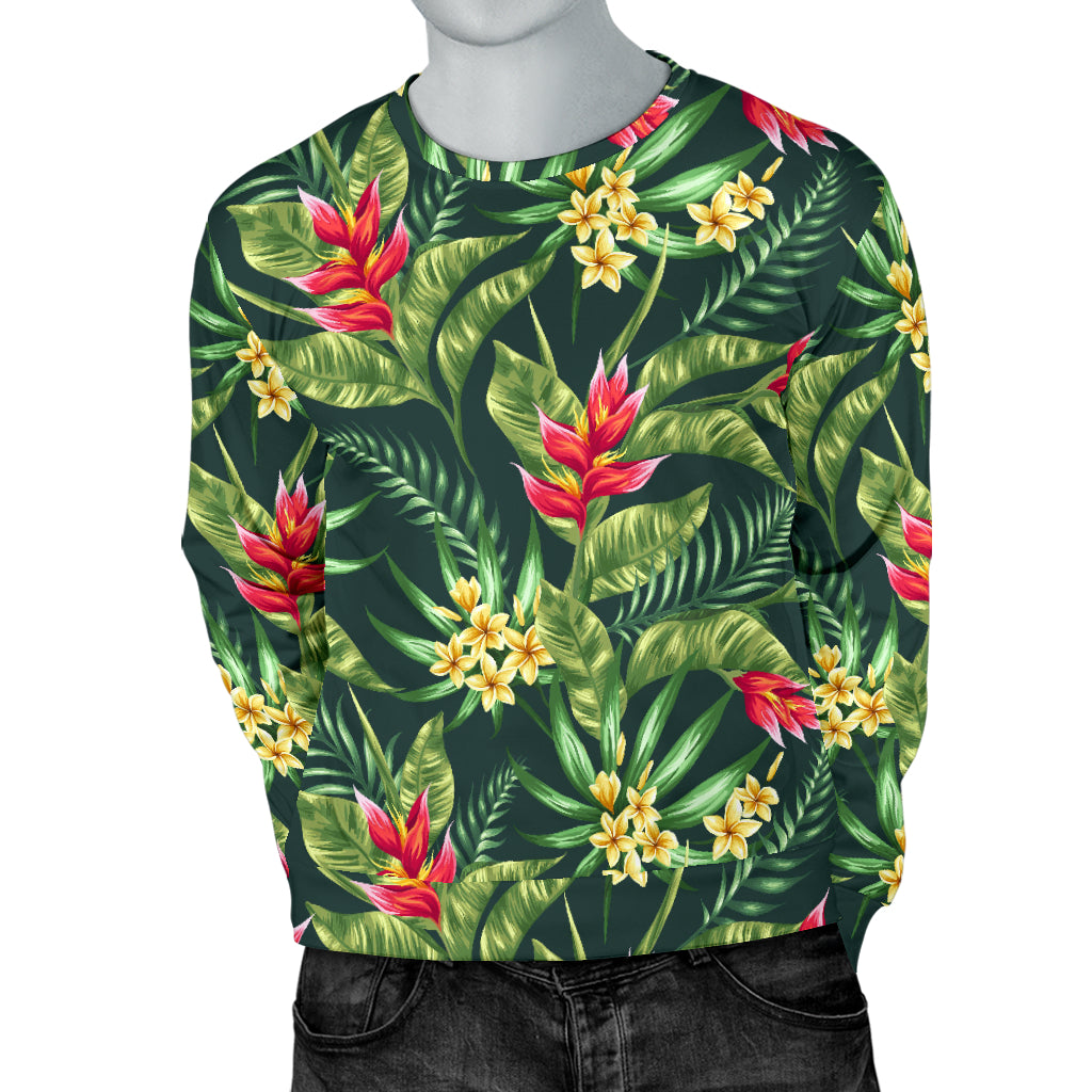 Tropical Folower Red Heliconia Print Men Long Sleeve Sweatshirt