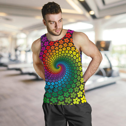 Flower Power Rainbow Spiral Print Men Tank Top